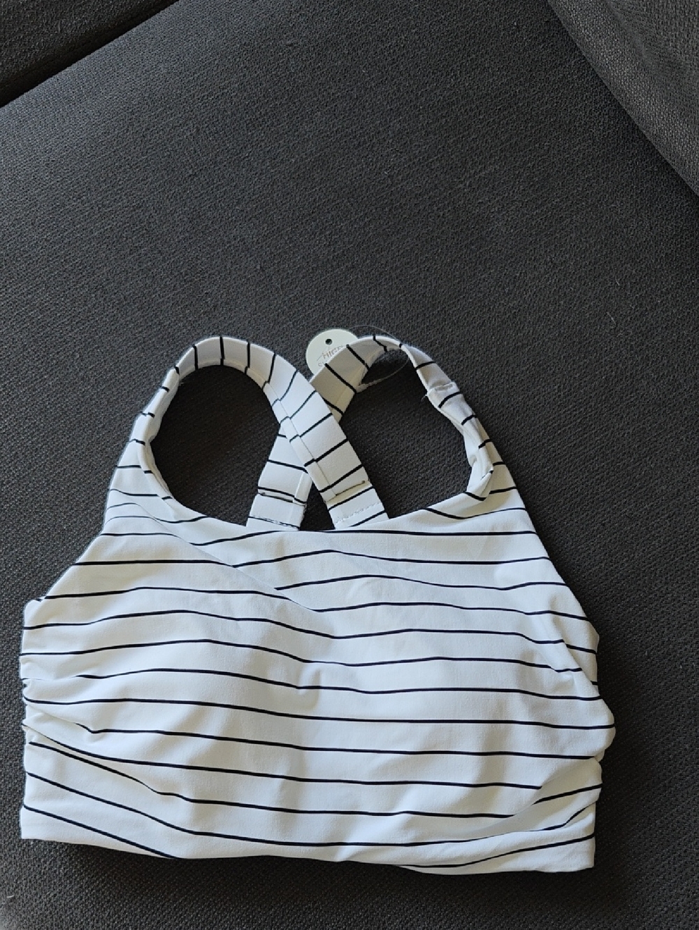 Striped White & Black Crossback Bikini Top